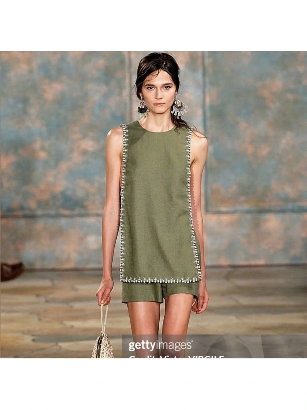 TORY BURCH Rachel Embellished Linen Tabard Tank In Hills $895 6